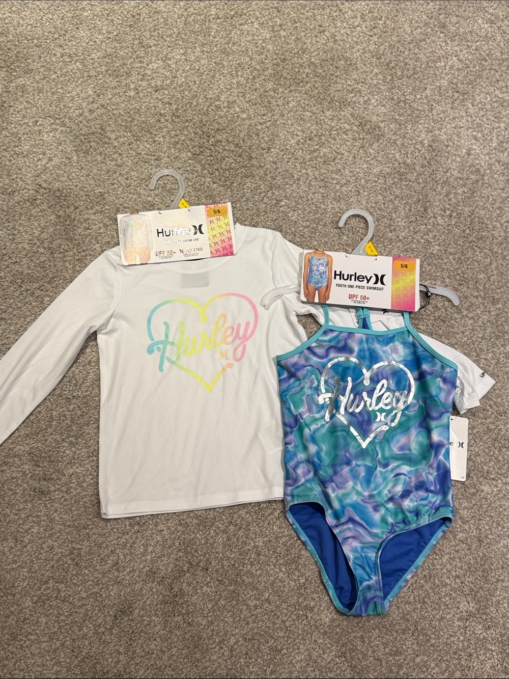 Hurley Blue Teal Purple Marble One-Piece with White Rash Guard